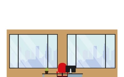 Diseño interior de oficina ejecutiva moderna con amplios ventanales