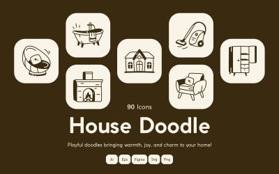 Modern hus klotter ikonuppsättning