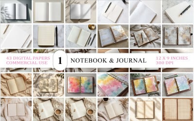 Neutral Paper Flatlays for Product Display | Aesthetic Writing Journal &amp;amp; Notepad | Notebook