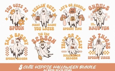 Zestaw uroczych wzorów koszulek hipisowskich na Halloween