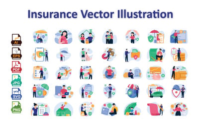 Pacchetto di illustrazioni vettoriali assicurative: set di icone per soluzioni aziendali, sanitarie e finanziarie