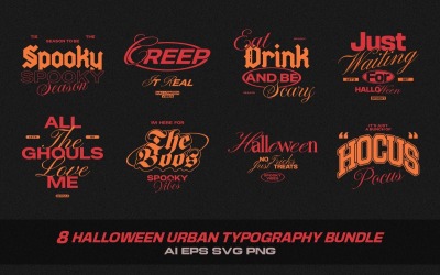 Balíček návrhů triček s halloweenskou městskou typografií