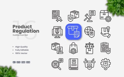 16 Product Regulation Outline Icons Set