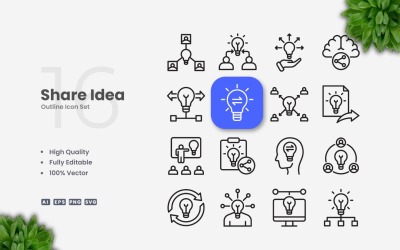 16 Share Idea Outline Icons Set