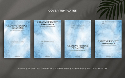 Modèles de couvertures d&amp;#39;organiseur de projets créatifs - Aquarelle bleu pastel - Conception d&amp;#39;agenda modifiable