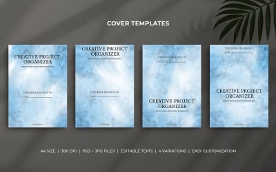 Modelli di copertina per organizer di progetti creativi - Acquerello blu pastello - Design di planner modificabile