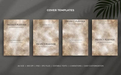 Modelli di copertina per planner di progetto con sfondo acquerello marrone - Design modificabile minimo