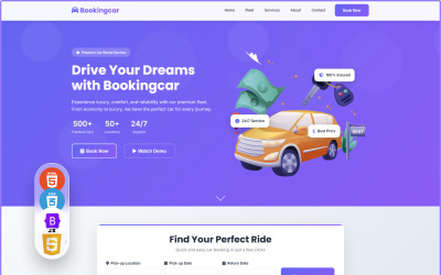 Bookingcar – Szablon strony docelowej w formacie HTML dla wypożyczalni i serwisu rezerwacji samochodów klasy premium