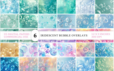 Iridescent Bubble Overlays | Bubble Fantasy Digital Paper Texture | Transparent Bubble Glow