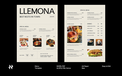 Minimalist Restaurant Menu