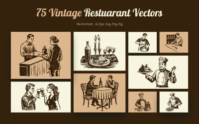 Vintage étterem illusztráció készlet
