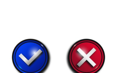 Blue and red round buttons Tick and Cross