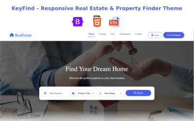 Modelo HTML de imóveis moderno com Bootstrap – limpo, responsivo e pronto para ser lançado