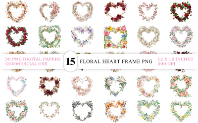 Delikat blommigt hjärtmönster | Shabby chic pastellfärgade hjärtmönster för hantverk | Frodigt botaniskt hjärta