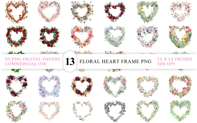 Färgglada romantiska blomsterkransar PNG | Ljus blommig hjärtram PNG | Livfull hjärtkransram