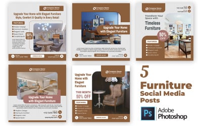 5 Furniture Social Media Posts – PSD Bundle