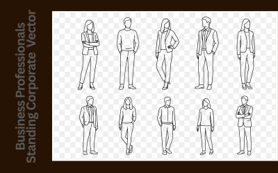 Minimalist Line Art Set of Business Professionals Standing Corporate Poses Vector Collection