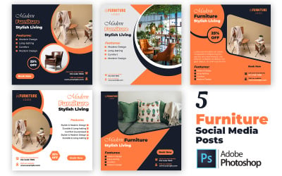 5 Luxury Furniture Social Media Templates PSD