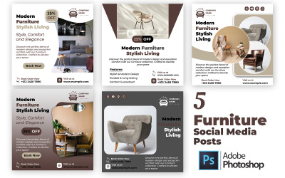5 Minimal Furniture Social Media Templates PSD
