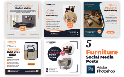 5 Scandinavian Furniture Social Media Templates PSD