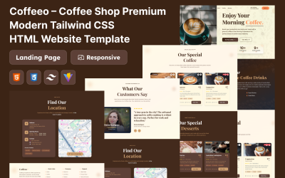 Coffeeo – Премиальный современный шаблон сайта для кофейни Tailwind CSS HTML