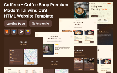Coffeeo – Premium modern Tailwind CSS HTML-webbmall för kaféer