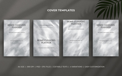 Modelli di copertina per il planner per la pulizia della casa – Sfondo acquerello grigio argento – Set PSD modificabile