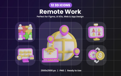3D Remote Work Icon Pack Design
