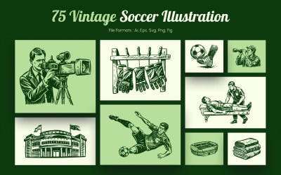 Vintage fotboll illustration set