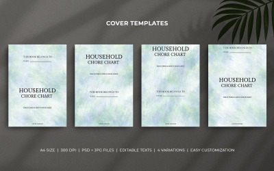 Household Chore Chart Cover Template Set, Green Blue Watercolor - Editable Minimal Planner Cover