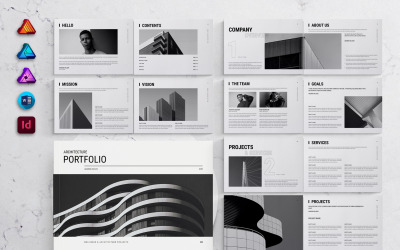 Architektur-Portfolio-Vorlage Landscape für MS Word, InDesign, Affinity Suites
