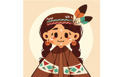 Cartoon Girl with Feathers in Her Hair