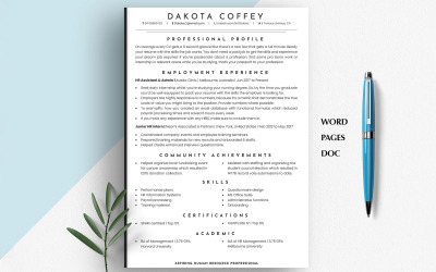 HR RESUME TEMPLATE | Human Resources CV | Resume Template for Word, Pages &amp;amp; Google Docs