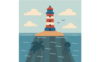 Lighthouse on an Island (flat design)