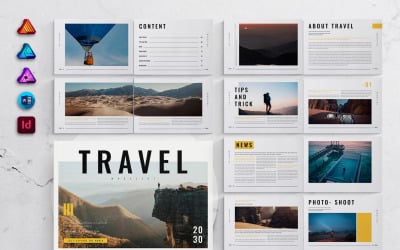 Travel &amp;amp; Explore Magazine Template Landscape for MS Word, InDesign, Affinity Suites