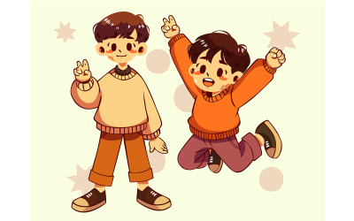 Two Boys Are Jumping and Smiling