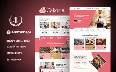 Cakoria – Kit de modelo WordPress Elementor para bolos, padarias e cafés