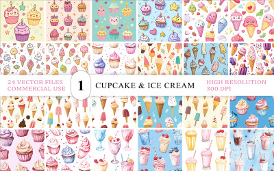 El Çizimi Cupcake ve Dondurma Desenleri | Sevimli Cupcake ve Dondurma Vektör Paketi
