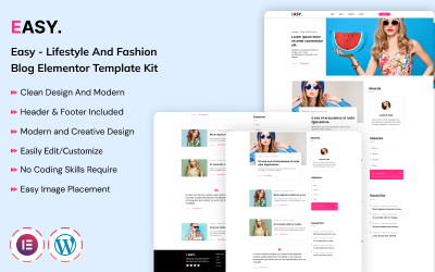 Fácil: Kit de plantillas Elementor para blogs de estilo de vida y moda