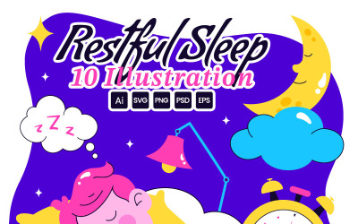 10 Restful Sleep Vector Illustration