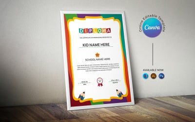 Modello modificabile per certificato di laurea per bambini Canva e MS Word