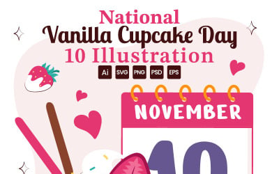 10 National Vanilla Cupcake Day Vector Illustration