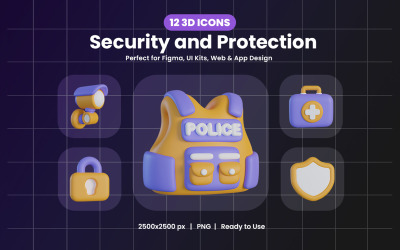 Paquete de iconos 3D de seguridad y protección