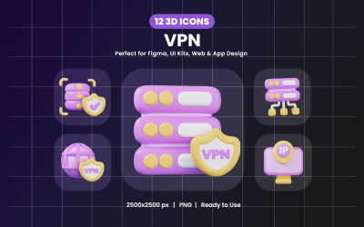 VPN 3D-ikonuppsättningspaketdesign