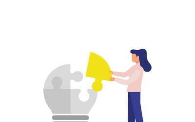 Processo di risoluzione creativa dei problemi: donna che completa il puzzle della lampadina