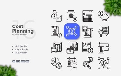 16 Cost Planning Outline Icons Set
