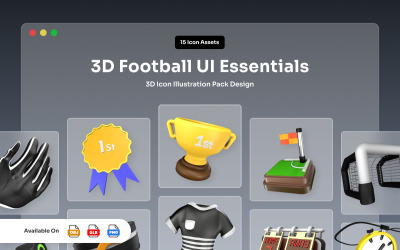 简洁的 3D 足球 UI/UX 图标包