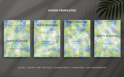 Party Planner Cover Set – Yellow &amp;amp; Blue Watercolor Brush Strokes Editable Templates