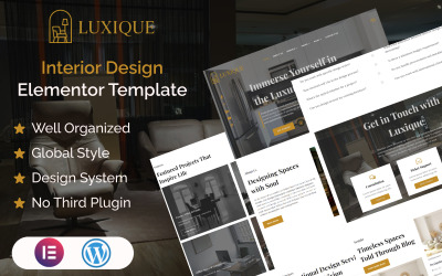 Luxique - Interieurontwerp Elementor-sjabloonkit