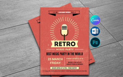 Retro Music Club Party Flyer Template